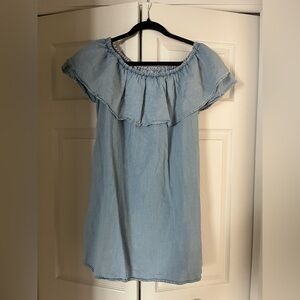 Zara Off Shoulder Denim Ruffle Dress
